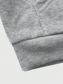 SHEIN Explorewe 1 pieza Sudadera con capucha casual gris con forro térmico para niños preadolescentes, diseño retro de ajuste holgado, estampado de letras multicolor, cierre con cremallera frontal, adecuado para salidas, regreso a la escuela, otoño/invierno/primavera - Gris - Ver 5