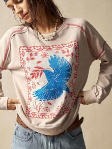 Bohemela Áo nỉ dệt kim cổ tròn màu trơn đơn giản, rộng rãi, giặt được cho nữ vào mùa thu/đông - Màu be - Xem 2