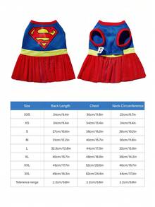 SUPERMAN X PETSIN 1pc Printed Tulle Dress, Suitable For Cats & Dogs, Pet Apparel