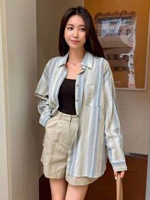 DAZY Women's Loose Striped Casual/School Shirt Long Sleeve Top - Multicolor - View 7