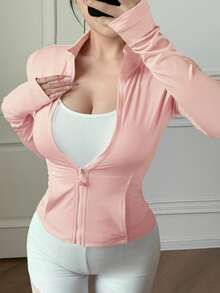 DAZY Women's Casual Thermal Lined Zip-Up Jacket, Sporty, Spring Winter Thermal Lined Women Coats - Pink - View 6