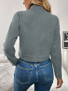 EMERY ROSE Women's Autumn/Winter Large Pocket Metal Button Short Military Green Jacket Fall Cloth For Women