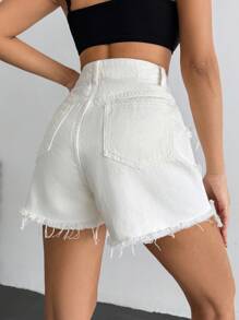 EURMUSE High Waist Ripped Slant Pocket Women Denim Short Women Summer Clothing Women Clothing Y2k - White - View 2