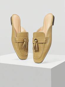 Mnmlis Zapatos planos tipo mocasín con flecos para mujer