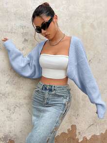 EURMUSE Áo khoác cardigan hở vai hở trước Y2K Grunge không có áo ống - Màu xanh nhạt - Xem 4