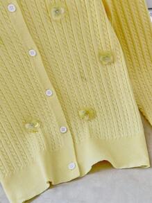 Modelyn 女式扭纹装饰修身针织黄色开衫，扭纹装饰冬季毛衣夹克 - 黃色 - 查看 6