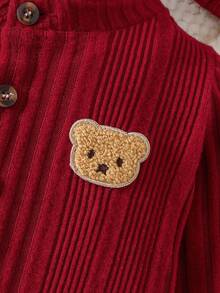 SHEIN 1 件男婴纯色连体裤，柔软毛绒，可爱休闲风格，适合秋冬季户外玩耍、度假和日常穿着 - 紅色 - 查看 7