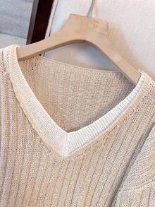 Franclia Áo len cổ rút màu tương phản thường ngày 2 trong 1 - Màu Khaki - Xem 3