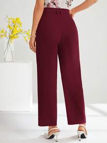 SHEIN Clasi 秋冬女士优雅纯色高腰办公室裤 - 紫紅色 - 查看 2