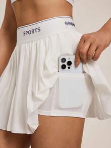 Hanevo 休闲字母编织腰带褶皱运动迷你裙，夏季网球裙运动裙 - 彩色 - 查看 3