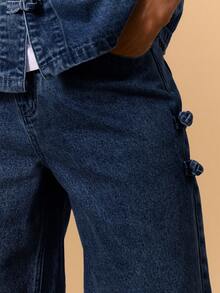 Musero Longline Baggy Style Washed Denim Shorts Only Button Fastening Belt Loop Detailing Spring Summer Vacation Holiday