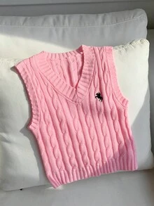 Comfortcana 女士简约休闲浅粉色针织毛衣背心外出上衣女装，秋冬季上学上衣 - 淺粉色 - 查看 1