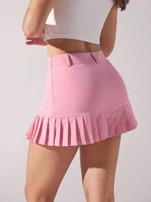 Menodora SHEIN Sport Quần short mini xếp ly thêu màu trơn thời trang đa năng - Hồng - Xem 6