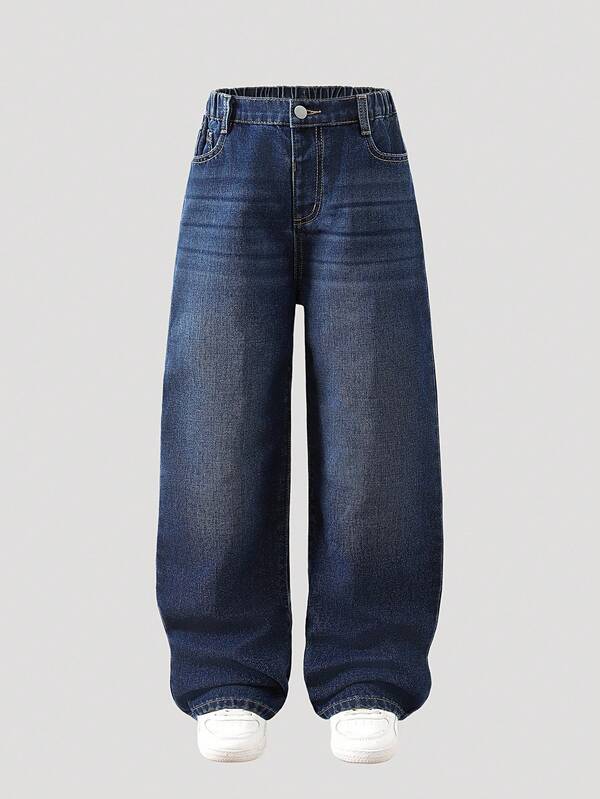 SHEIN Tween Boy Retro Basic Casual Loose Straight Leg Jeans Chic Outfits For Autumn/Winter Fall