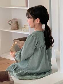 DAZY Kleine Mädchen Jeans Rundhals Kleid, Herbstkleidung