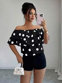 Selianne Women's Ruffled Polka Dot Off Shoulder Fashion Blouse - Multicolor - View 3
