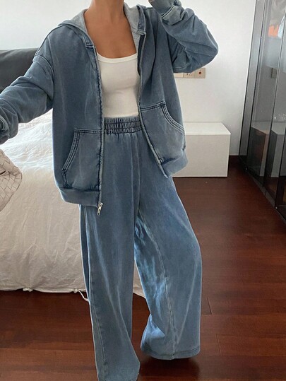 Livesso Ensemble Top à capuche et jeans ample pour femmes, automne