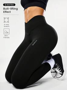 Easithlete Seamless High Elasticity Yoga Workout Criss-Cross Waist Sports Leggings Tummy Control Leggings High Waist Yoga Pants