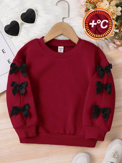 Hanorac cu guler rotund și decorațiuni cu funde pentru fetițe și fetițe, potrivit pentru purtare zilnică