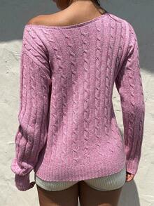 Sunnyshic Women's Casual Asymmetric Collar Solid Color Sweater Fall Winter Cloth For Women - Pink - View 2