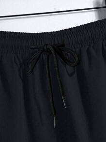 Manfinity RSRT 男士夏季纯色短袖单排扣衬衫和短裤休闲两件套 - 黑色 - 查看 7