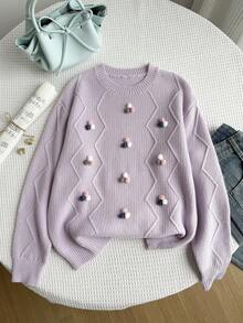 Genkimix Kids 简约紫色扭绳波点可爱女童毛衣 - 淡紫色 - 查看 1