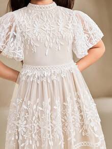 SHEIN Elegante vestido de princesa de encaje para la fiesta de cumpleaños de una niña preadolescente - Albaricoque - Ver 4