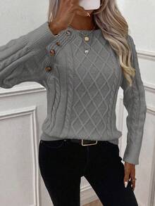 EMERY ROSE Women's Casual Solid Color Raglan Sleeve Sweater, Autumn/Winter Fall Cloth For Women - Grey - View 7