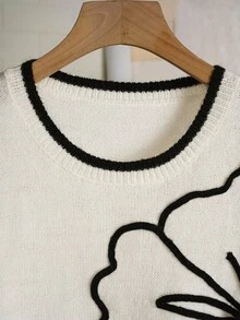 Franclia New Casual Loose Slouchy Embroidered Pullover Sweater For Women Fall Winter Cloth For Women - Black and White - View 4
