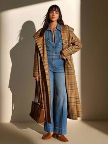 CLARA VERO Karierter Mantel mit Kapuze, Gürtel in Taille, klassischer Kragen, warmes Gewebe, stilistisch, perfekt für Herbst- und Winteroutfits - Verschiedenfarbig - Übersicht 3