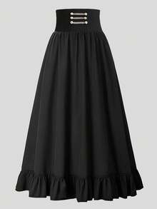 Franclia Women's Black Elastic Waist Vintage Palace Style Elegant Maxi Skirt Fall Cloth For Women - Black - View 1