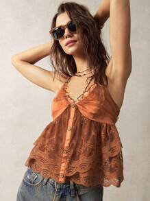 Bohemela 度假風格女式吊帶上衣 - 棕色 - 查看 3