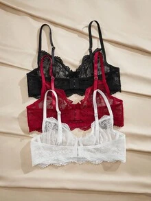 Charlaine Juego de 3 sujetadores con aros y lazo de encaje, copa 3/4 - Multicolor - Ver 2