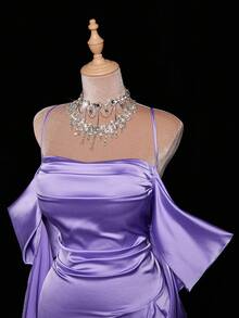 Grovea Vestido elegante de talla grande con tirantes finos y diseño de alta gama con escote sin tirantes