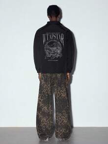 MODCRASH Men's Fashion Street Style Long Sleeve Turndown Collar Printed Casual Jacket Outerwear, Autumn Winter, Streetwear Jacket, Fall Spring To Summer - Black - View 1