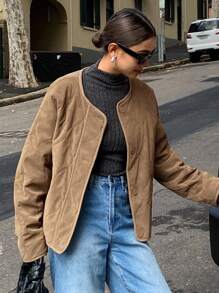 DAZY Women's Diamond Quilted Button Padded Coat Jacket Winter Leather Jacket