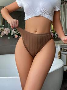 SHEIN 5pcs/Pack Women's Fashion Underwear, Regular Triangle Panties, All Season - Coffee Brown - View 5