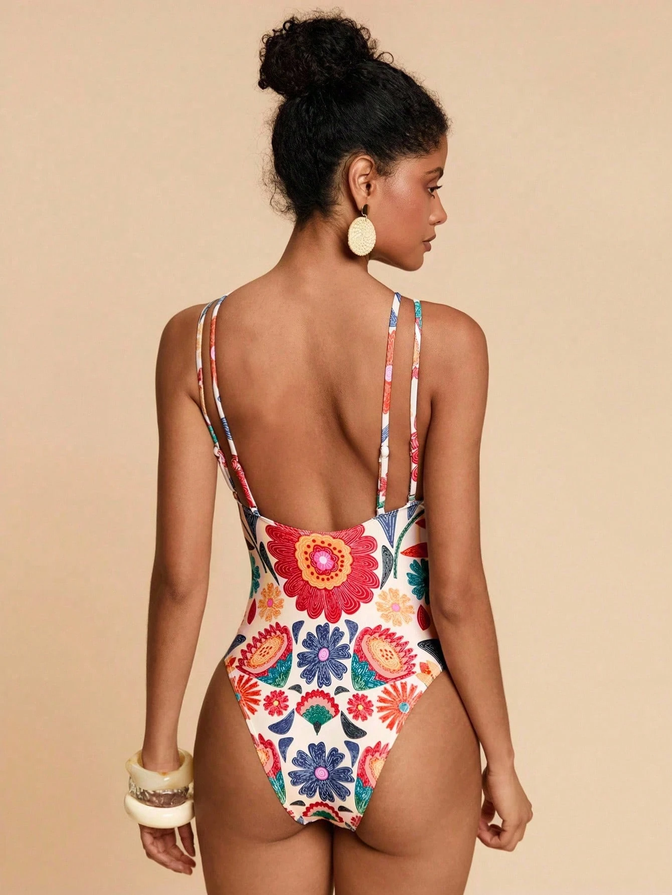 Travachic 1 Peça Maiô Estampado com Flores Feminino, Adequado para Férias e Praia - Multicolorido - Visão 2