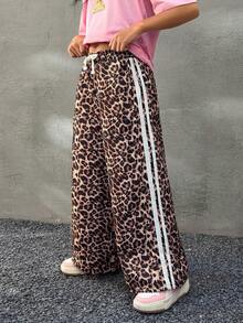 Coolane Kids Tween 女童豹纹抽绳腰阔腿裤 - 彩色 - 查看 4