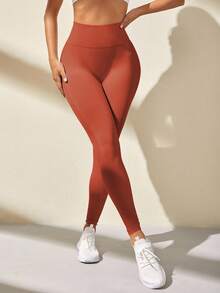 Gameset SHEIN Sport 女式高腰褶皱无缝紧身瑜伽裤 - 珊瑚橙 - 查看 4