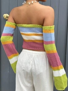 SHEIN Unity 性感拼色露肩女式毛衣 - 彩色 - 查看 2