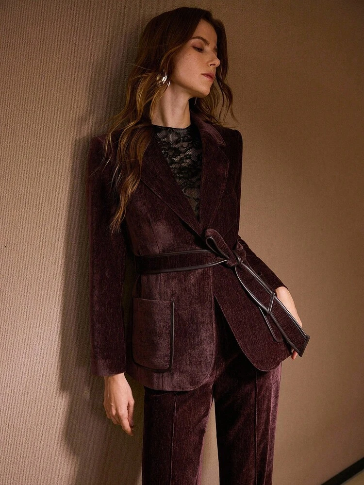 CONTRAST PU LEATHER BLAZER