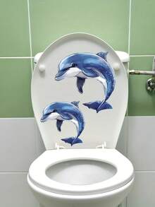 Glow-In-The-Dark Dolphin Toilet Stickers - 7.87x11.81inch PVC Bathroom Decor, Self-Adhesive Whimsical Blue & Black Dolphin Design For Home, Bathroom, And Toilet Decoration, Toilet Stickers Decals Fall Decor Bathroom Accessories - Multicolor - View 2