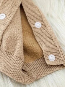 Infant Knitted Romper, Autumn/Winter Round Neck Pullover Sweater Jumpsuit, Cute Lion Jacquard Design, Snap Closure At Shoulders And Feet