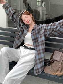 DAZY Women's Spring & Fall Long Sleeve Plaid Shirt,Long Sleeve Tops,Back To School Clothes,Flannels Women