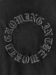 MODCRASH 男士字母刺绣落肩T恤，街头风，哥特，Emo，图案T恤，春夏款 - 黑色 - 查看 6