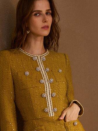 MOTF PREMIUM WOOL CONTRAST TRIM DRESS FOR AUTUMN & WINTER