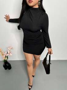 Firerie Elegantes figurbetontes Mini-Kleid in Wickeloptik für Mollige, geeignet für Valentinstag, Musikfestivals, Auftritte, Dates, formelle Abendessen, Galas, Hochzeiten, sexy, elegant, Büro, Urlaub, Strand, romantisch, Geburtstagsfeiern im Meerjungfrauenstil