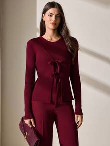 CLARA VERO 女士系带开衫和针织上衣两件套 - 酒紅色 - 查看 1