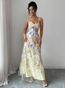 Islaluna Vestido elegante de verano para mujer con cintura bordada, vestido de fiesta para dama